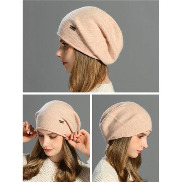 Cashmere Slouchy Knit Beanie Hat for Women Pink - Picture 5 of 5